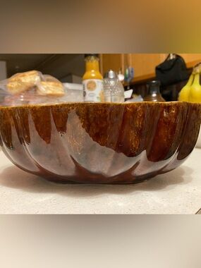 Vintage Cookson 603 Pottery USA Bowl Planter Dish Brown Drip Scalloped Edge MCM